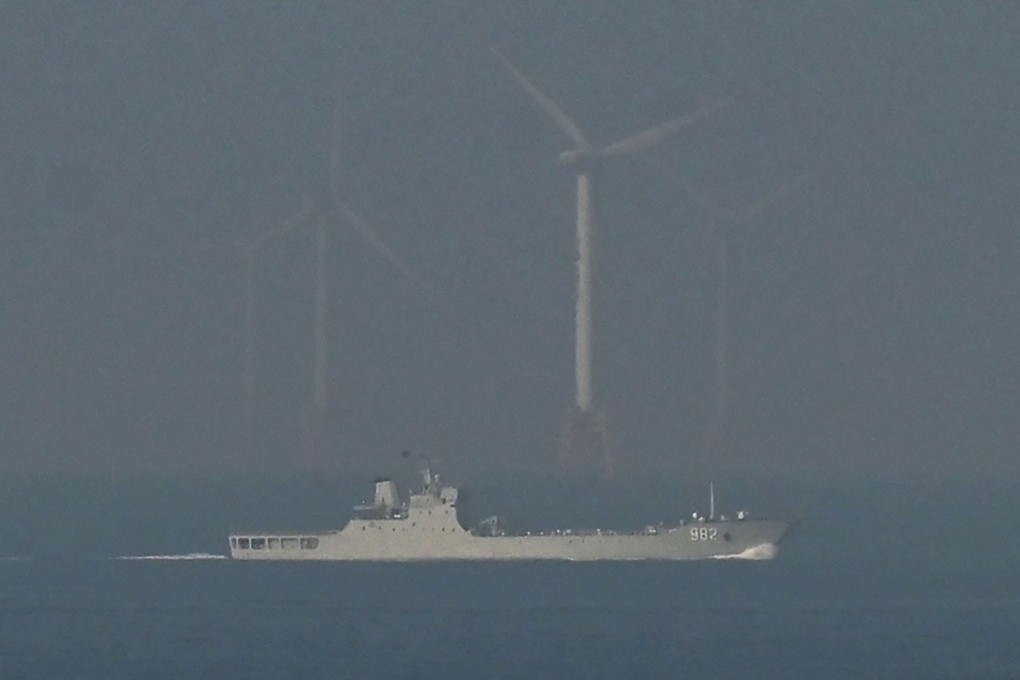 A PLA Navy landing ship sails towards the zone northeast of Pingtan Island, the closest point in mainland China to Taiwan, in China’s southeast Fujian province on Monday. Photo: AFP