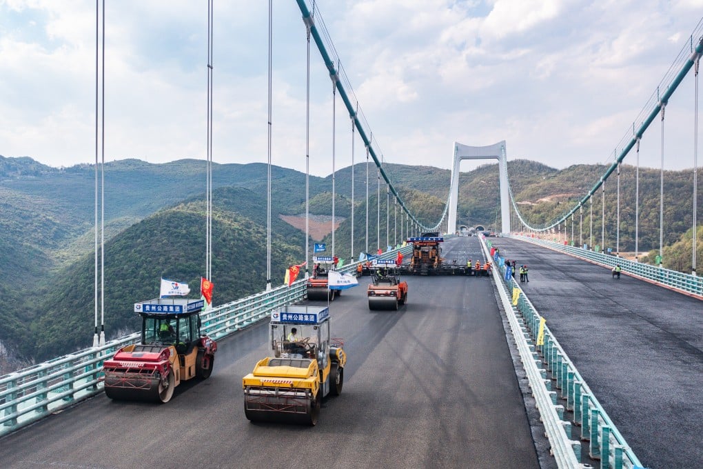 The Jinfeng Wujiang River Bridge in southwest China’s Guizhou province is a major infrastructure project in the indebted region. Photo: Xinhua