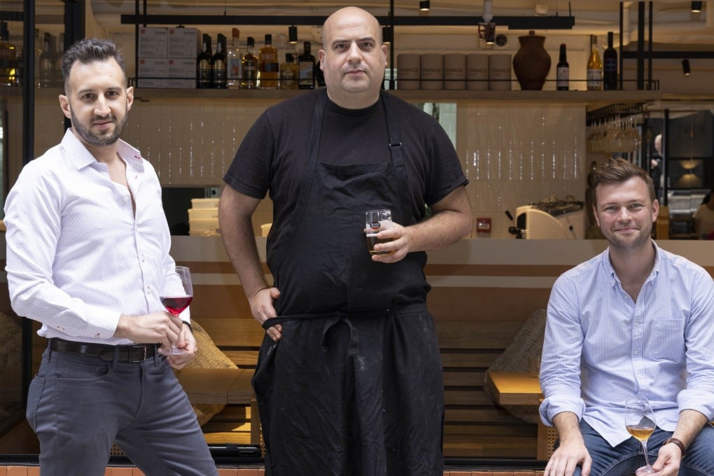 (From left) Sommelier Simone Sammuri, chef Asher Goldstein and restaurateur James Ward at Francis West in Hong Kong. For the team, Francis West is a fresh opportunity to refocus on the Francis brand. Photo: Francis West