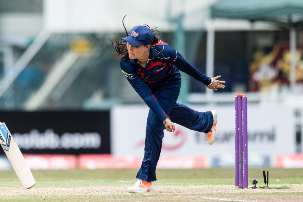 Barmy Army’s Rubina Chhetry took 5 wickets for just 11 runs in her side’s 61-run hammering of Sapphires. Photo: FairBreak Invitational