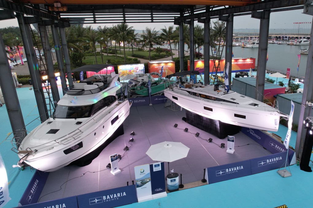 Yachts are displayed at the Haikou National Sailing Base in Haikou, Hainan province, on Tuesday during the third China International Consumer Products Expo. Photo: Getty Images