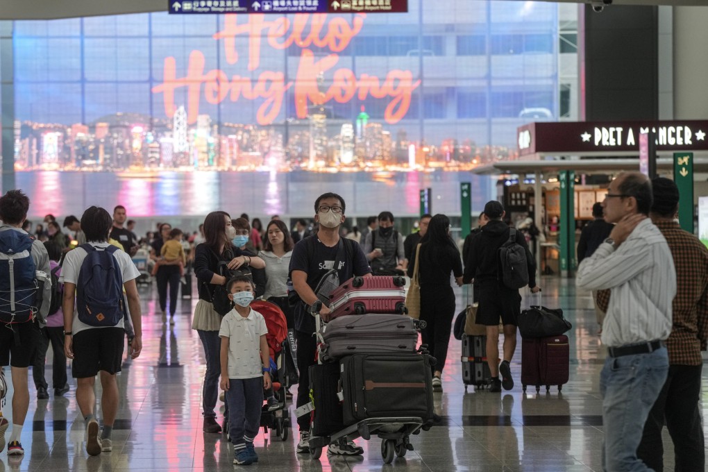 Easter holiday travelers in the arrival hall of Hong Kong International Airport at Chek Lap Kok. In the first three days of the long weekend, 860,000 residents left Hong Kong while only 245,000 arrived, mainly from the mainland. Photo: Sam Tsang