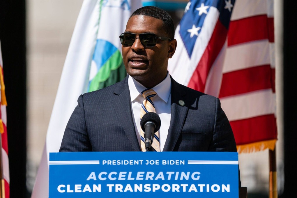 Michael Regan, administrator of the US Environmental Protection Agency (EPA), speaks during a news conference in Washington, on Wednesday. The Biden administration has proposed stringent car emission limits. Photo: Bloomberg