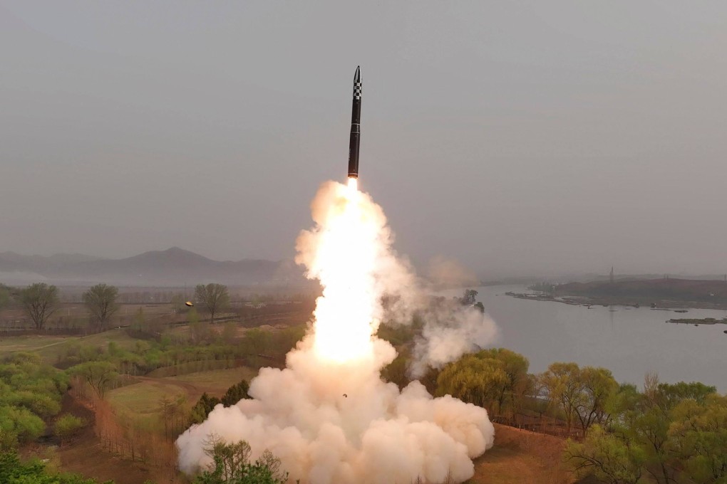 North Korea test-fired the new Hwasong-18 ICBM on April 13. Photo: KCNA via KNS/AFP