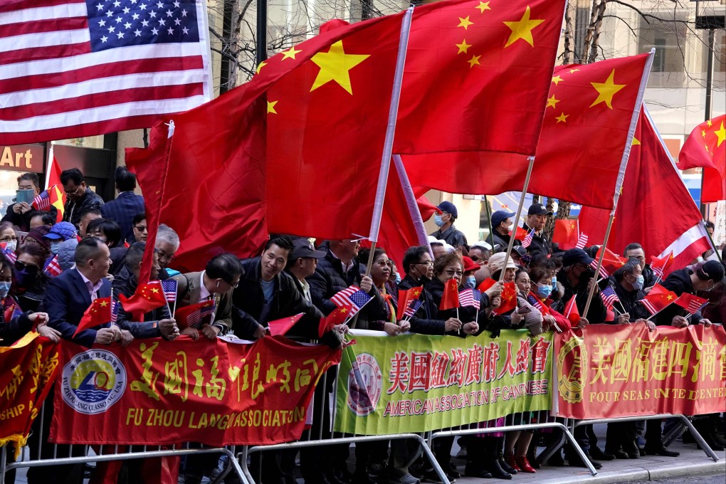 Protesters look on as Taiwan’s ruler Tsai Ing-wen (not pictured) arrives at a hotel in New York on March 29 at the start of a 10-day international trip. Photo: AFP