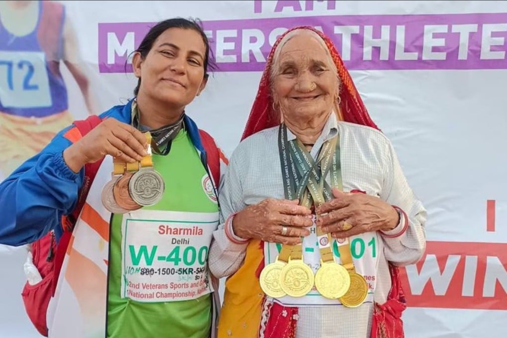 Elderly Indian women are competing in athletic events and inspiring people the world over. Rambai Maan (right), 106, displays her gold medals next to her granddaughter Sharmila Sangwan. Photo: The Maan family