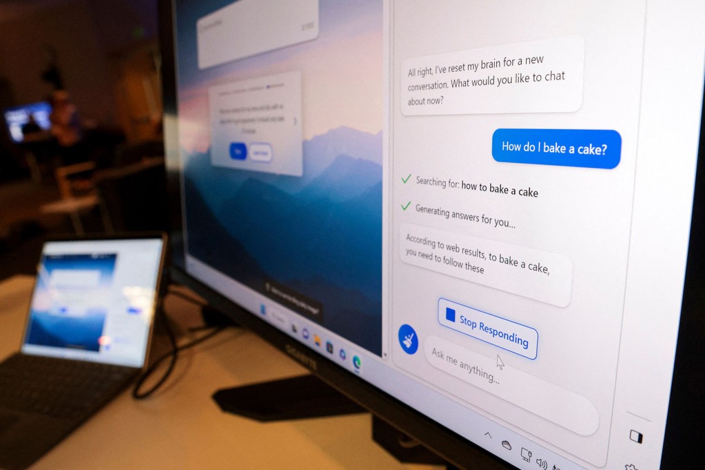 Microsoft’s Bing search engine is pictured on a monitor in the Bing Experience Lounge in Redmond, Washington, on February 7. Photo: AFP via Getty Images/TNS