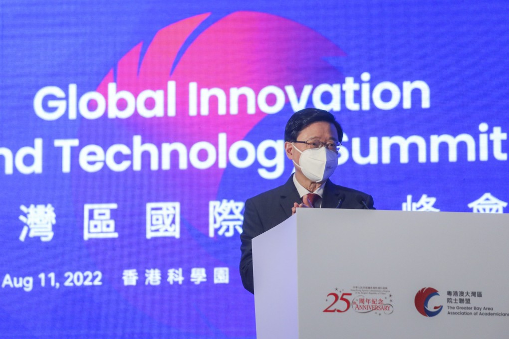 Chief Executive John Lee speaks at the Global Innovation and Technology Summit, at the Science Park in Sha Tin, on August 11, 2022. Photo: Xiaomei Chen