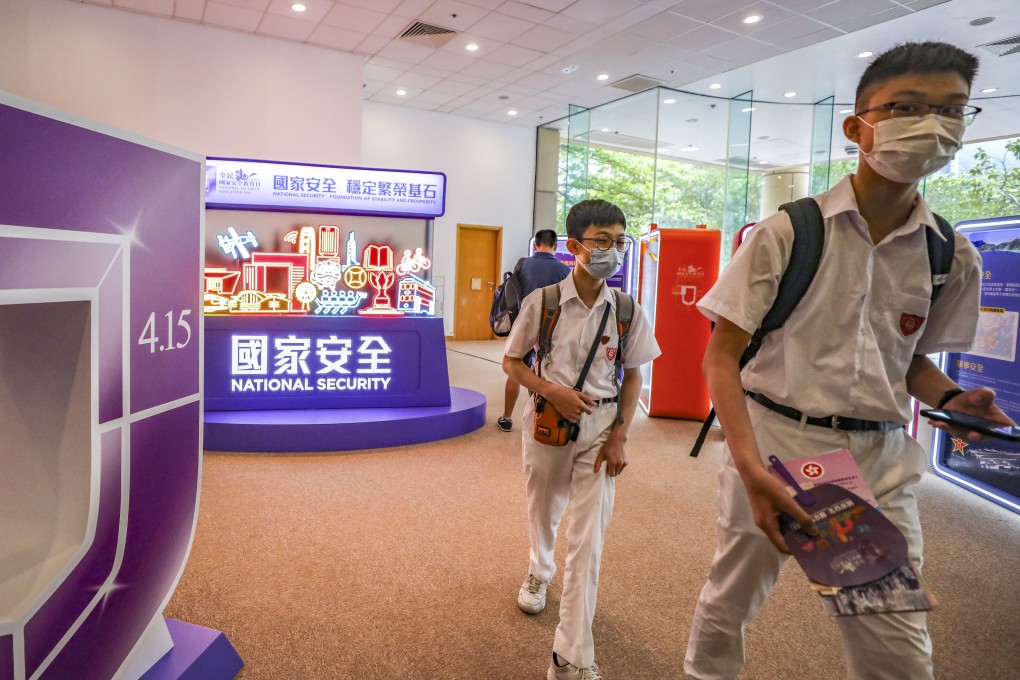 Pupils visit a National Security Day event at Hong Kong’s Central Library. Photo: Xiaomei Chen