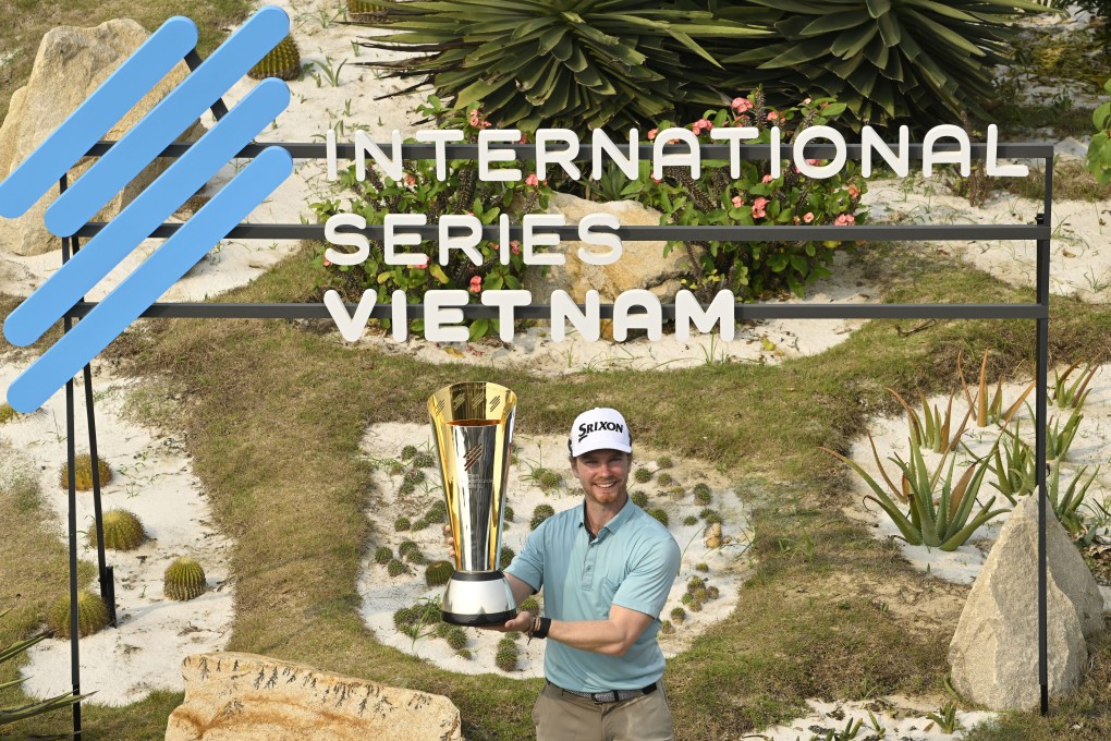 Kieran Vincent with the winner’s trophy after the final round of the International Series Vietnam. Photo: Asian Tour.