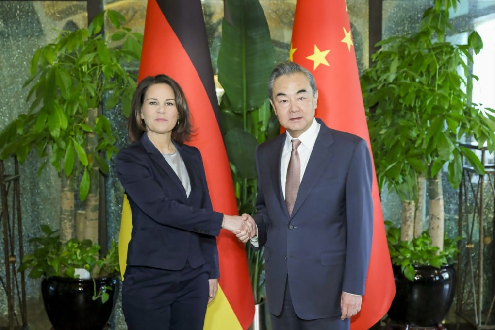 China’s top diplomat, Wang Yi (left), meets German Foreign Minister Annalena Baerbock in Beijing on Saturday. Photo: Xinhua