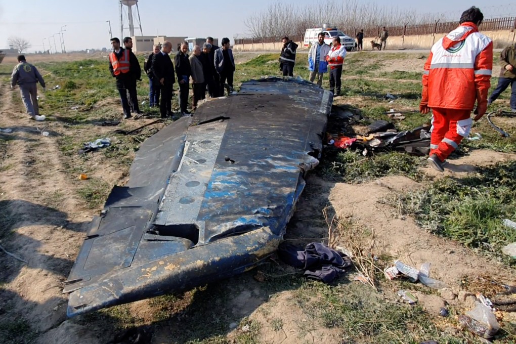 Debris of the Ukraine International Airlines, flight PS752, Boeing 737-800 plane that crashed after take-off from Iran’s Imam Khomeini airport on January 8, 2020. Photo: Social media video via Reuters