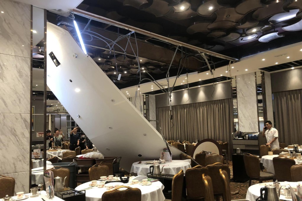A false ceiling collapsed at a Hong Kong dim-sum restaurant Tao Heung in Fanling. Photo: Handout
