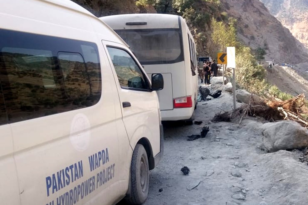 Vehicles used to transport Chinese workers to the Dasu Hydropower Project in Pakistan’s northwest Khyber Pakhtunkhwa province are seen following an attack in 2021 that left nine Chinese nationals dead. Photo: Xinhua