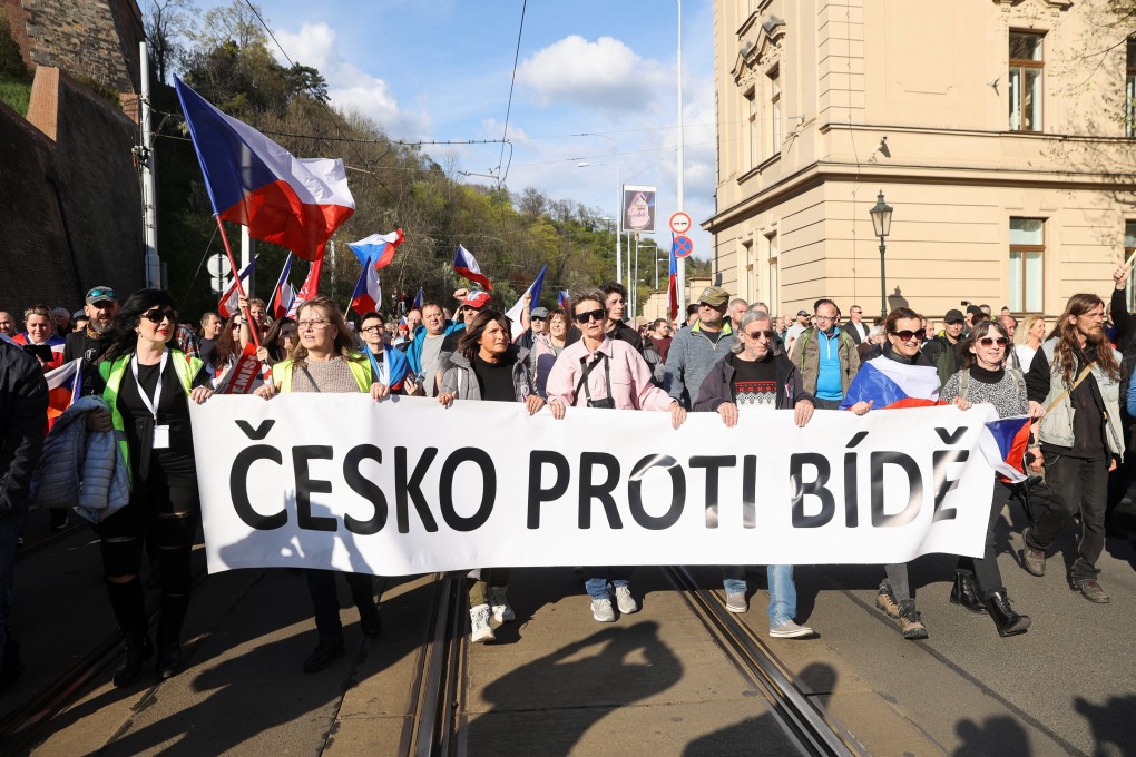 Protesters take part in an anti-government rally in Prague, Czech Republic on Sunday. Photo: Reuters