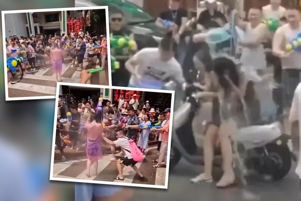 Incidents of women being sexually harassed during water-splashing celebrations have frequently circulated on mainland social media in recent weeks. Photo: SCMP composite/Douyin