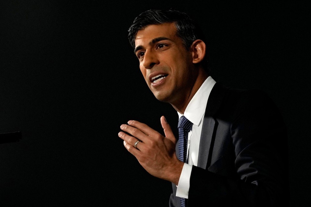 Britain’s Prime Minister Rishi Sunak delivers a speech about mathematics in London on Monday. Photo: AFP