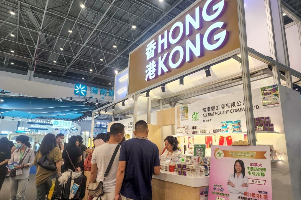 Hong Kong company All Time Healthy showcases its products at the China International Consumer Products Expo in Hainan on April 13. Photo: Iris Ouyang