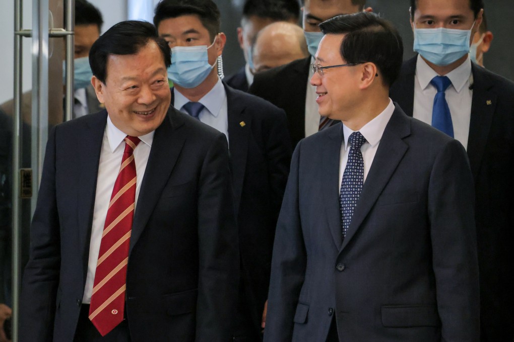 Xia Baolong, director of the Hong Kong And Macau Affairs office, with city leader John Lee. Picture: Jelly Tse