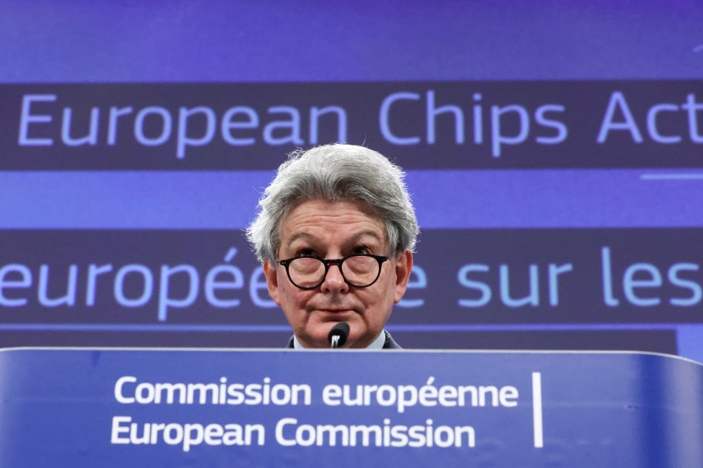 European Internal Market Commissioner Thierry Breton holds a news conference on a plan to boost the chip industry in Brussels, Belgium, in February. Photo: Reauters