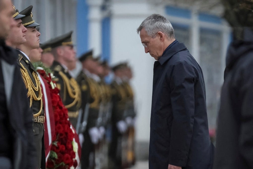 Nato Secretary-General Jens Stoltenberg visits the Wall of Remembrance to pay tribute to killed Ukrainian soldiers, amid Russia’s attack on Ukraine. Photo: Reuters
