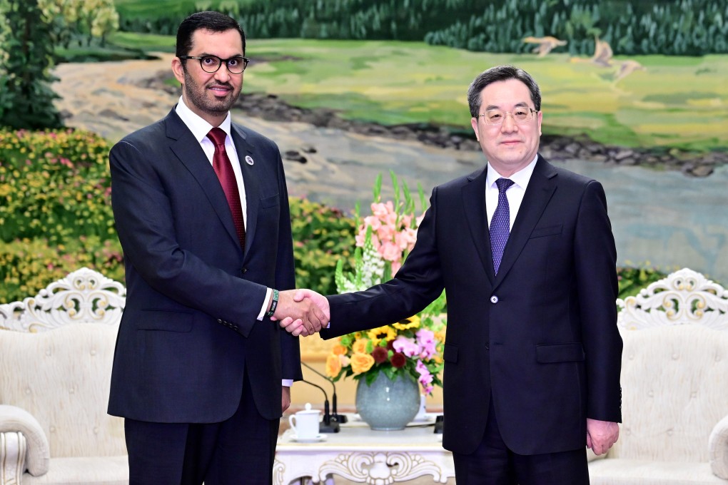 Chinese Vice-Premier Ding Xuexiang meets COP28 UAE president-designate Sultan al-Jaber in Beijing on April 18. Photo: Xinhua