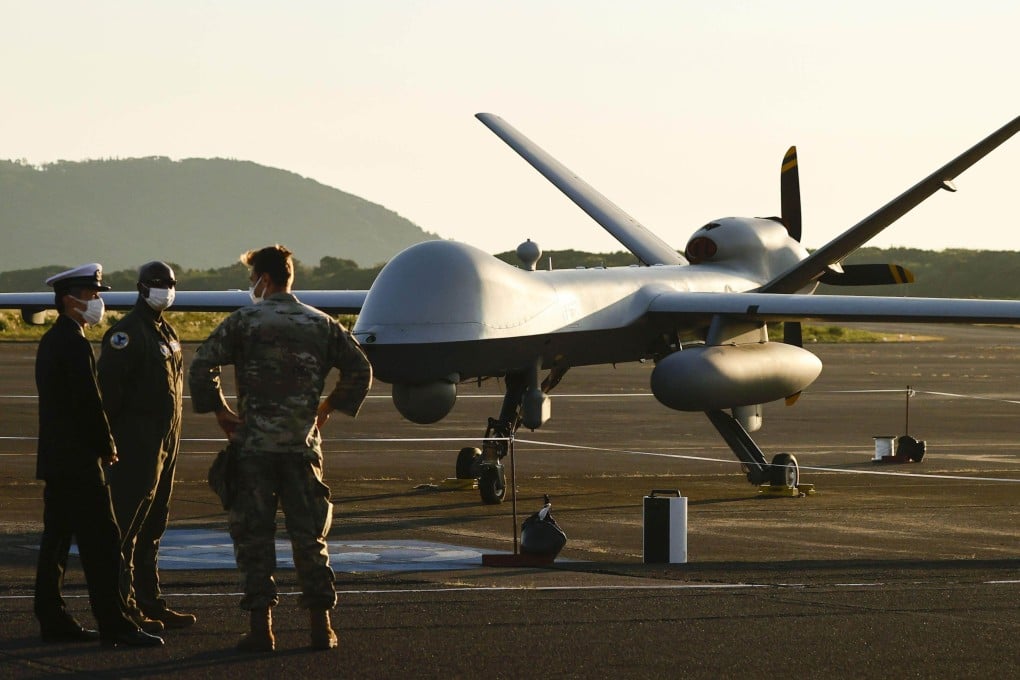 US military conducts a demonstration flight of an unmanned aerial vehicle at the Japan Maritime Self-Defence Force’s air base in 2022. Photo: Kyodo