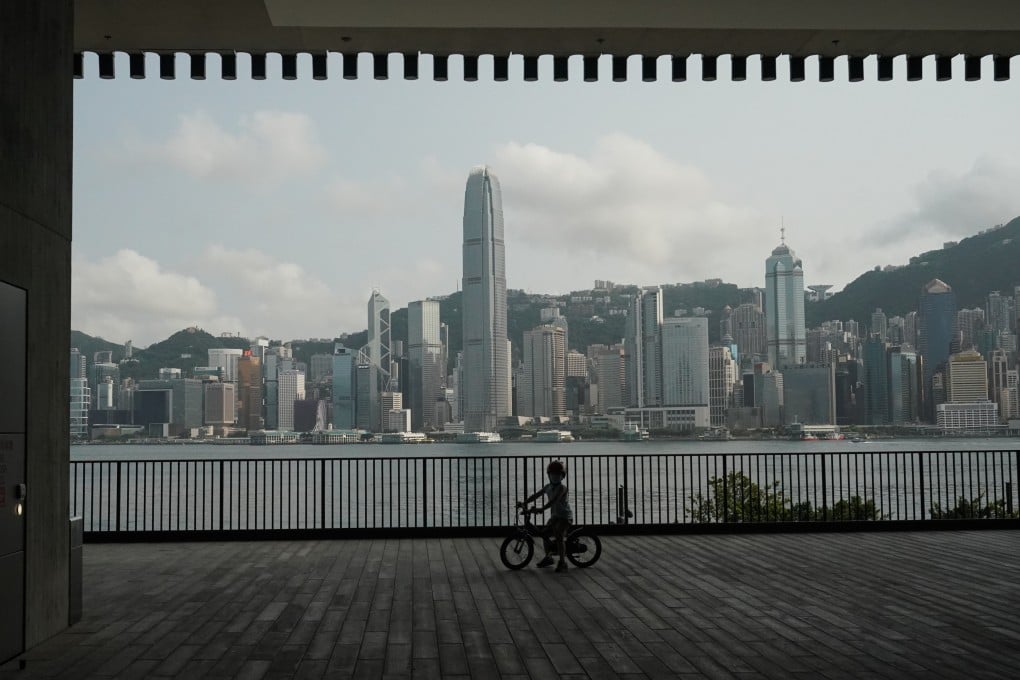 A child rides a bicycle in the West Kowloon Cultural District in April 2022. Photo: Felix Wong