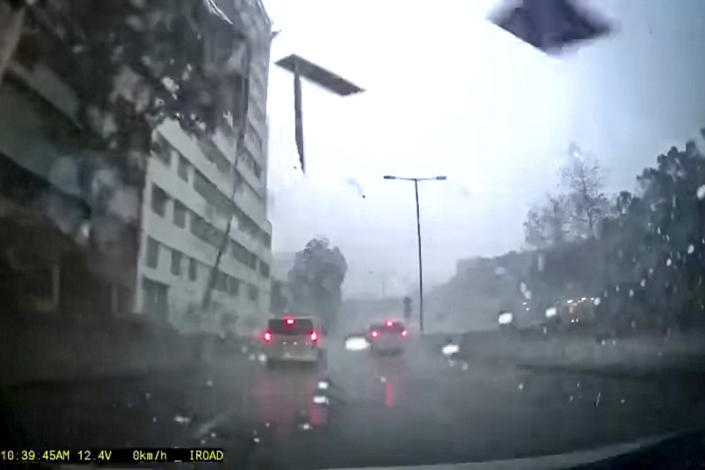 A set of solar panels fell from a building in Tuen Mun during Wednesday’s rainstorm. Photo: Handout