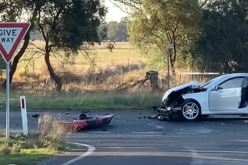 Screengrab of footage from the crash site in Victoria, where five people died in a collision with an oncoming milk tanker. Photo: Nine News