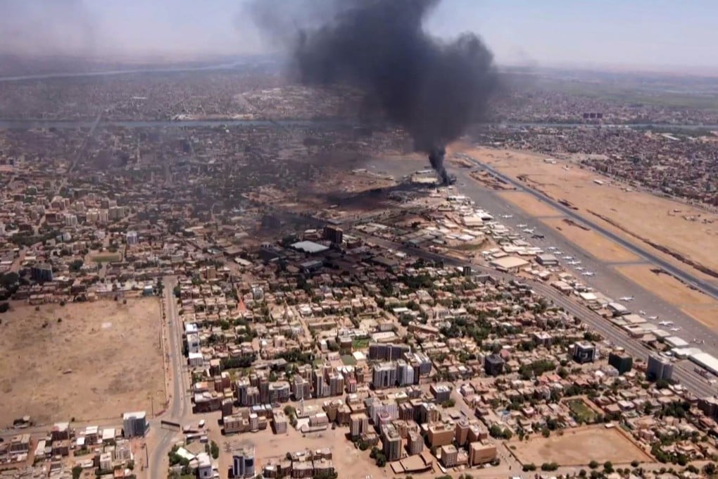 Smoke rises above the Khartoum International Airport as fighting rages between the forces of two rival Sudanese generals. Photo: TNS