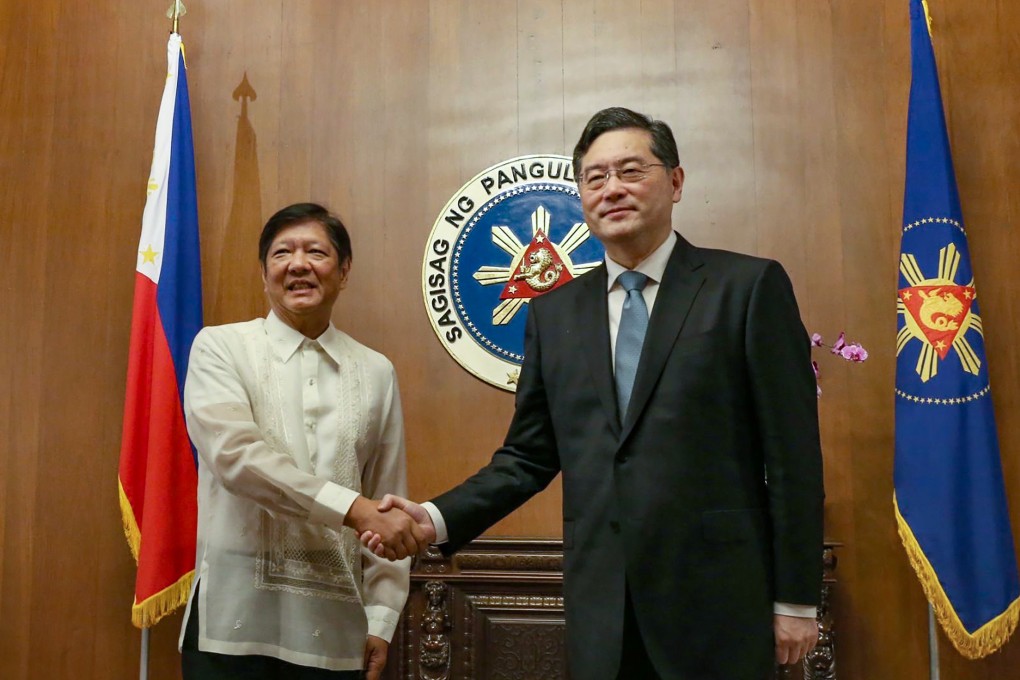 Chinese Foreign Minister Qin Gang, right, visited President Ferdinand Marcos Jnr in Manila on Saturday.
Photo: PPA Pool