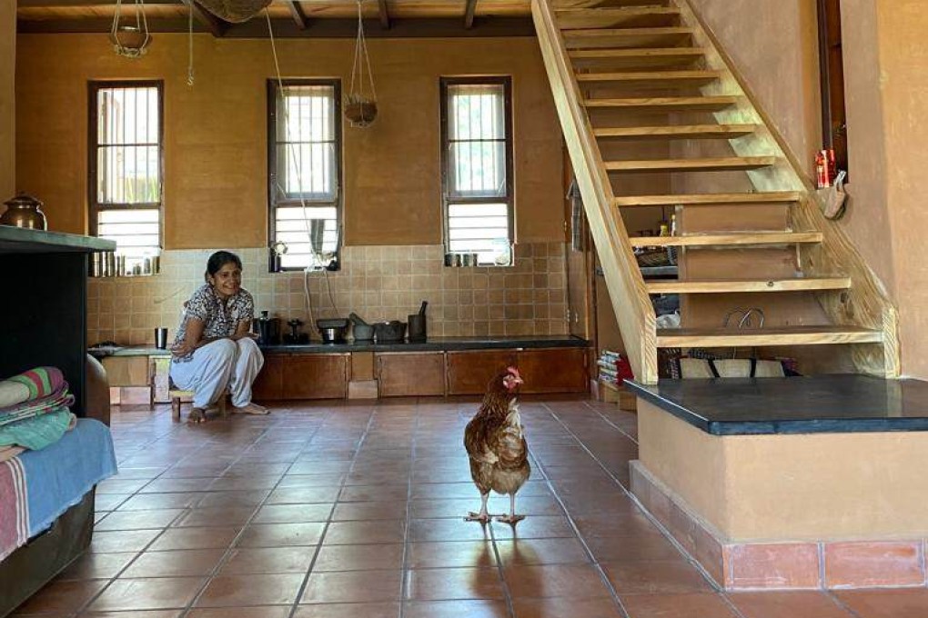 Reva Malik at her environmentally-friendly mud house near Bangalore. Photo: Handout