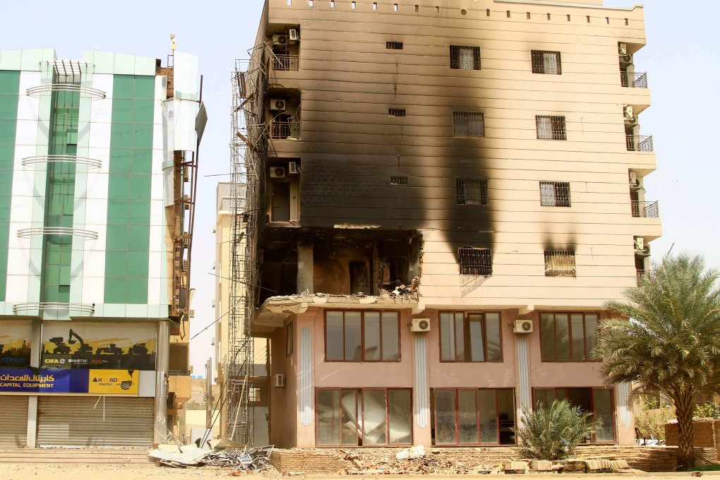 A Khartoum building damaged during battles between the forces of two rival Sudanese generals. Photo: AFP