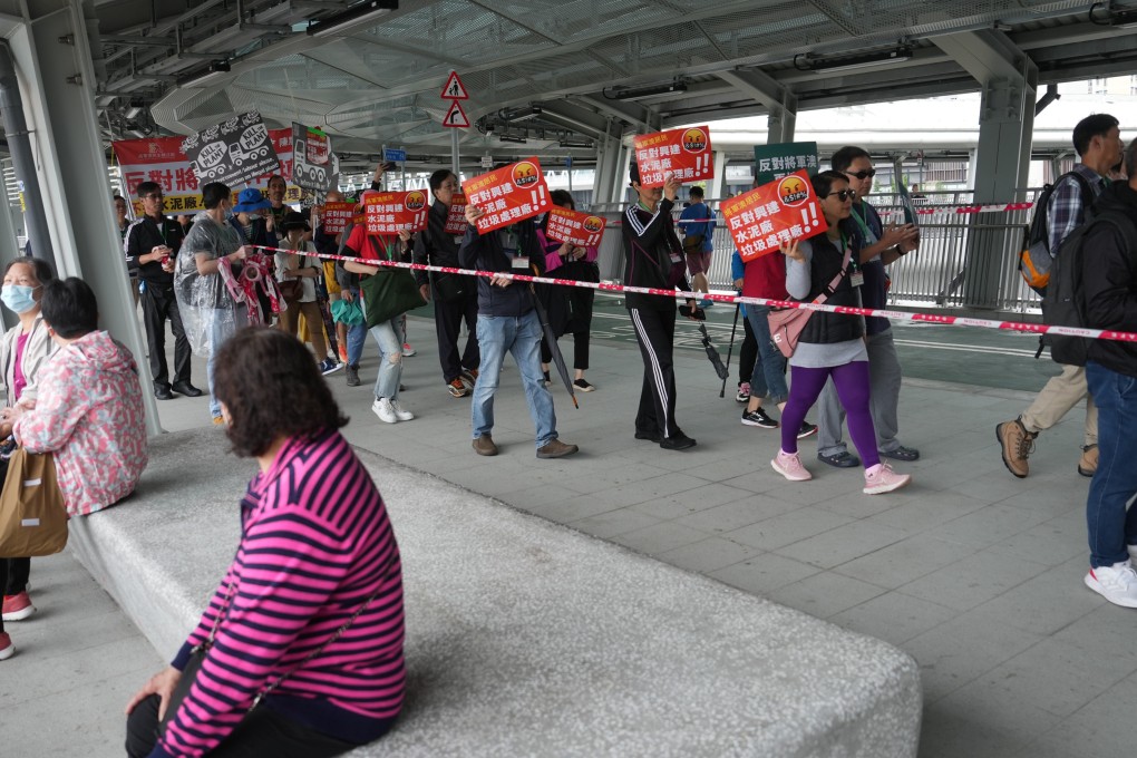 A rally in March, one of the first approved protests by Hong Kong authorities in years. Tseung Kwan O residents hold signs decrying a reclamation project. Photo: Elson Li