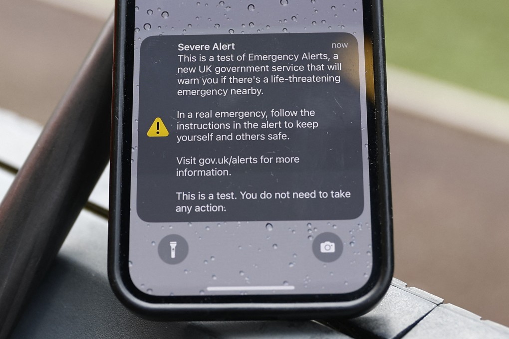 The test emergency alert message sent to mobile phones in Britain on Sunday. Photo: Reuters