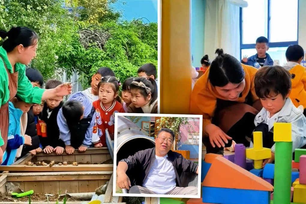With a big tunnel slide instead of stairs and easels in every classroom to foster creativity, a private kindergarten built by a father for his son attracts envy in China. Photo: SCMP composite/Weibo