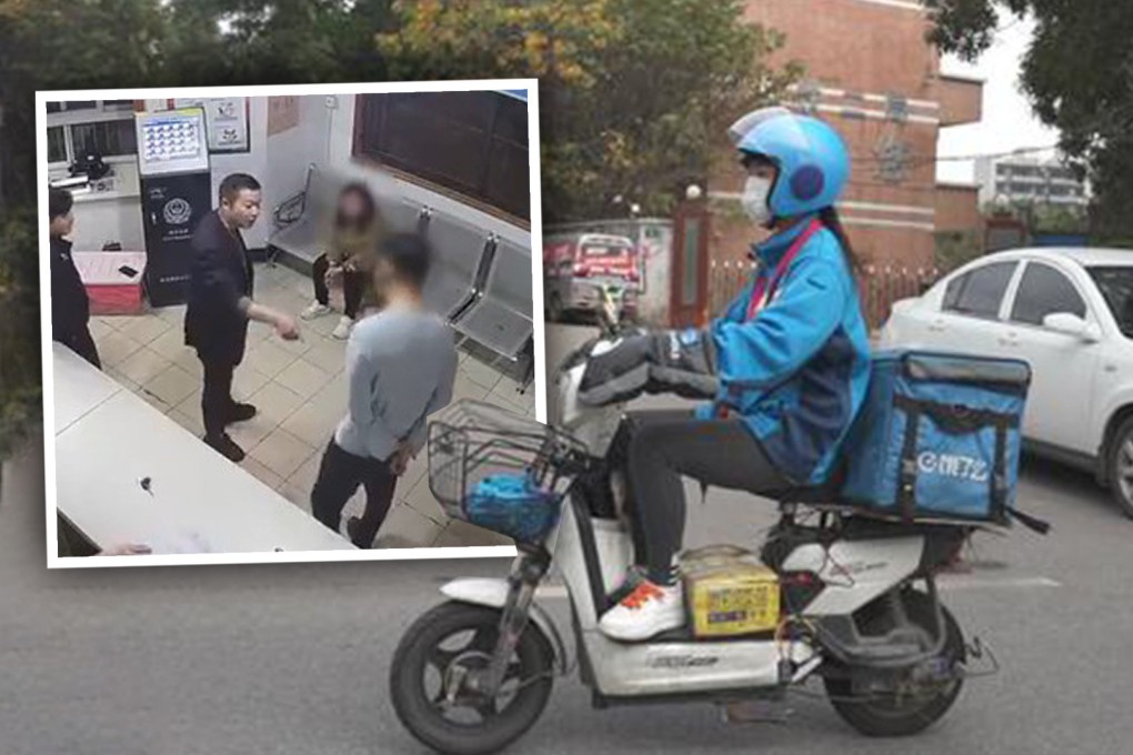 A Chinese police officer who berated a man for giving a food delivery worker a bogus address in an act of frustration at life has been praised online on the mainland. Photo: SCMP composite/Yushan Police Station