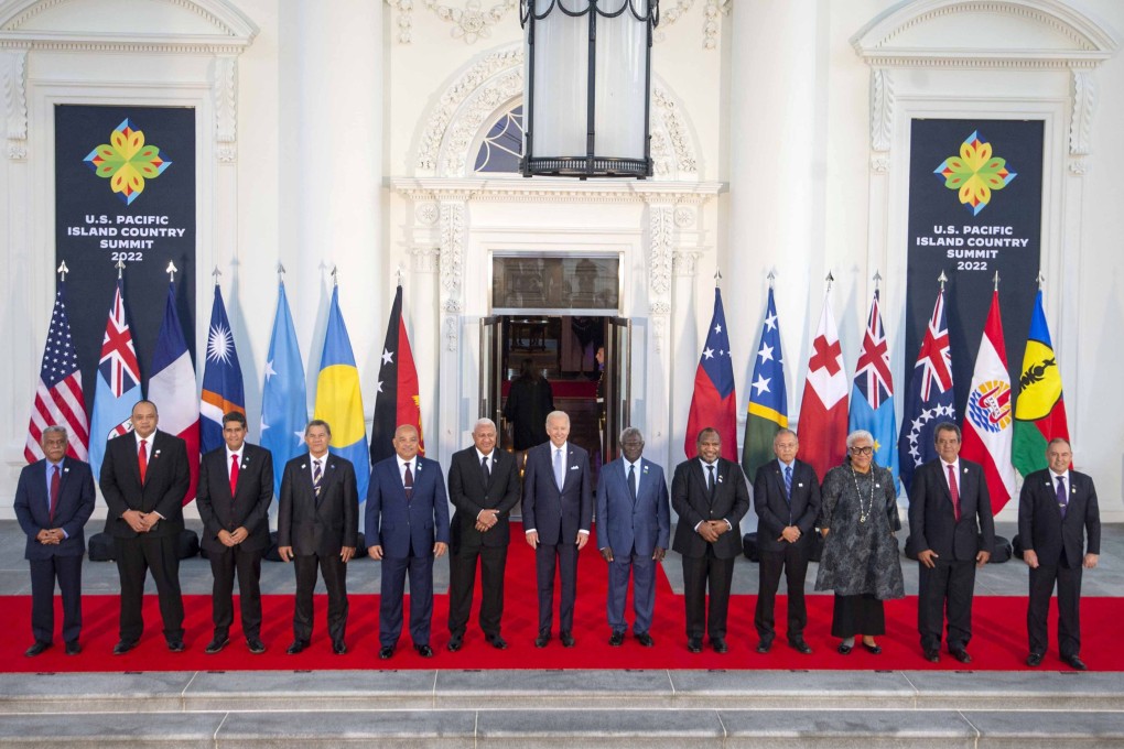 US President Joe Biden, centre, and Pacific Island leaders during the US-Pacific Island Country Summit at the White House on September 29, 2022. Photo: UPI/Bloomberg