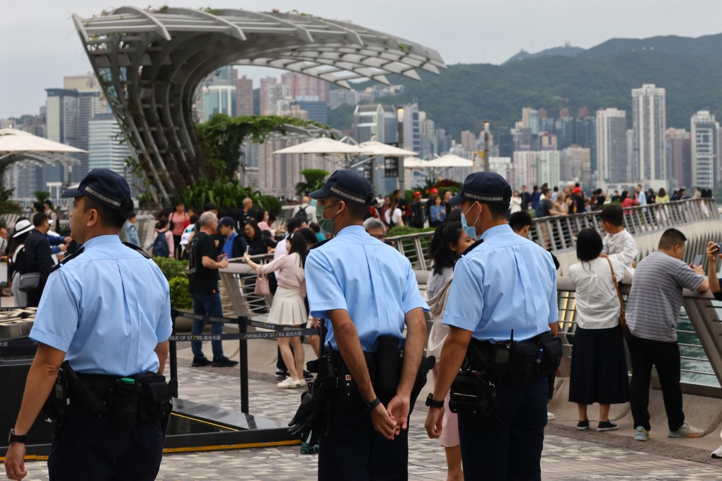 Police patrol the tourist-thronged  Avenue of Stars in Tsim Sha Tsui. Photo: Dickson Lee