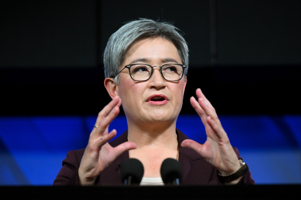 Australian Foreign Minister Penny Wong addresses the National Press Club in Canberra on April 17. Photo: AAP/dpa