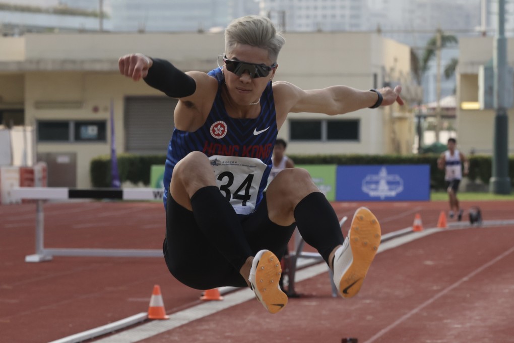 Ko Ho-long during the men’s long jump event at the 2023 Hong Kong Athletics Championships in Wan Chai. Photo: Jonathan Wong