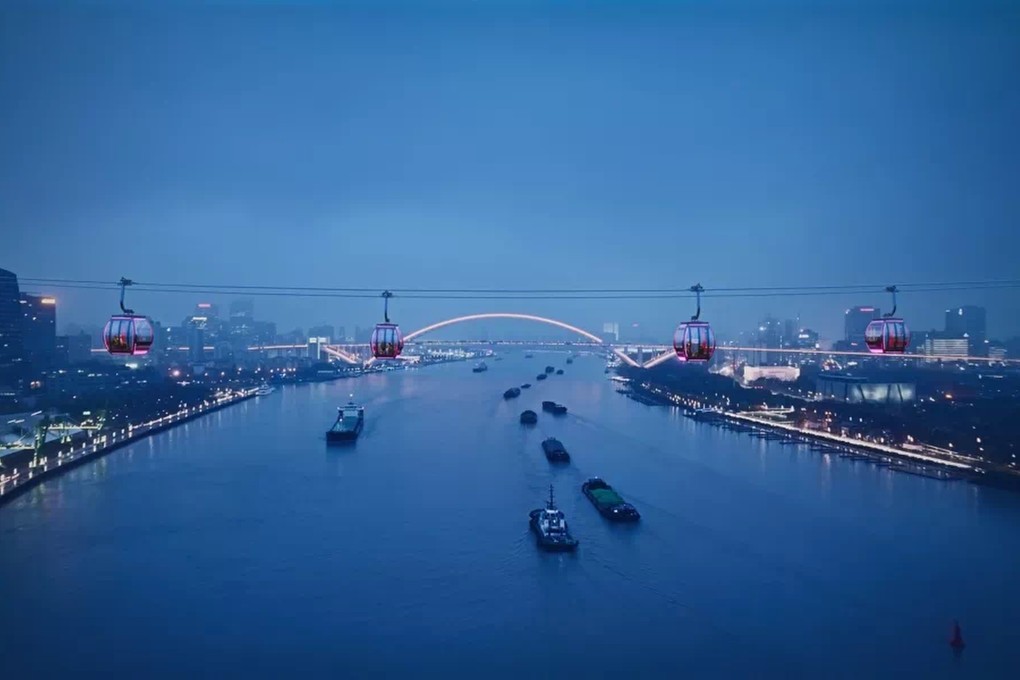 An artist’s impression of the cable car connecting the west and east banks of Huangpu River in Shanghai. Photo: Handout