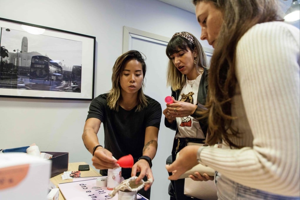 Participants browse through products at a workshop held by Luüna Naturals in Hong Kong on February 27, 2020. Photo: AFP