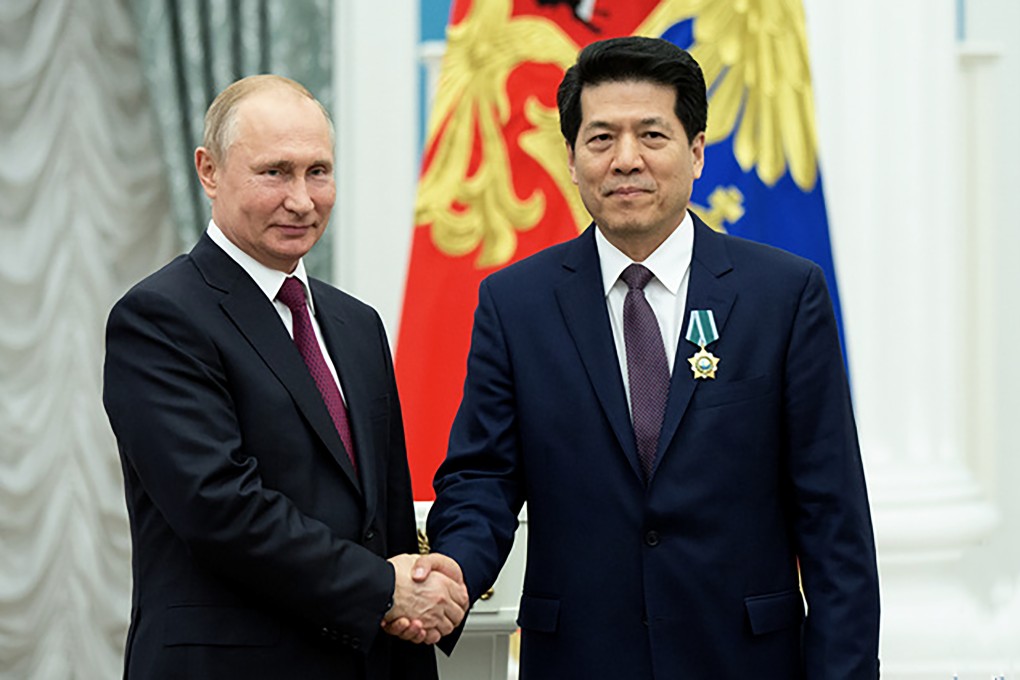 Li Hui, pictured with Russian President Vladimir Putin while he was China’s ambassador to Moscow. Photo: Xinhua
