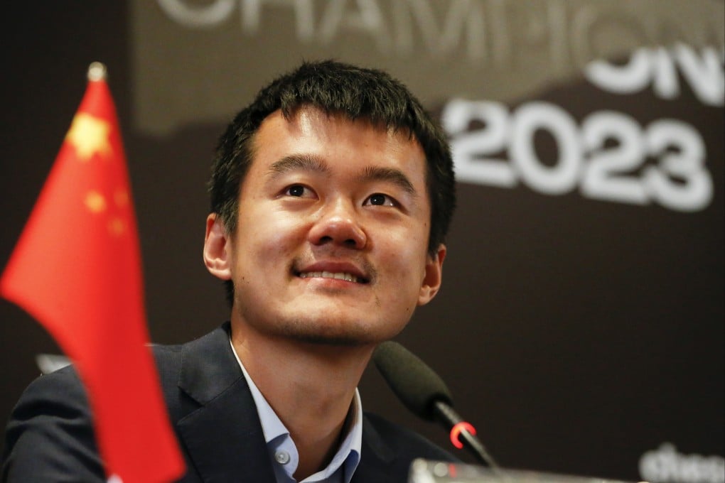 China’s Ding Liren speaks after his victory in the FIDE World Chess Championship in Astana, Kazakhstan on Sunday. Photo: AP