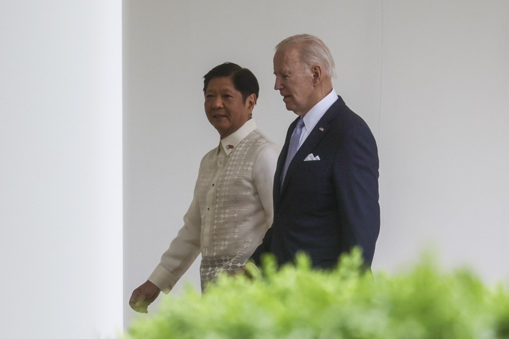 US President Joe Biden and President Ferdinand Marcos, Jnr of the Philippines walk on the West Colonnade to the Oval Office on Monday. Photo: AP