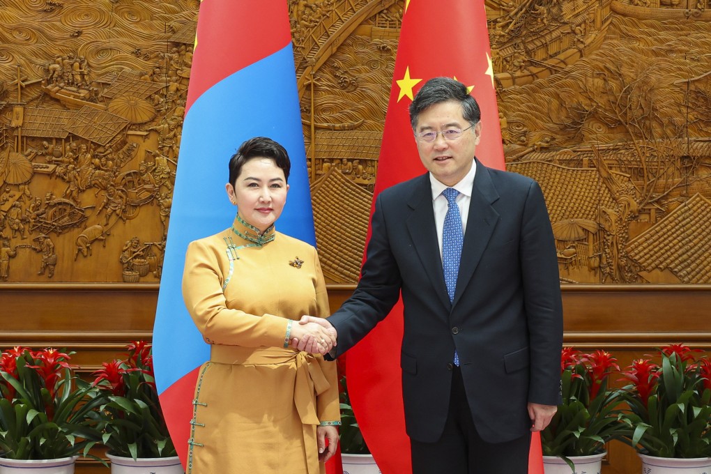 Chinese Foreign Minister Qin Gang with his Mongolian counterpart Batmunkh Battsetseg in Beijing. Photo: Xinhua