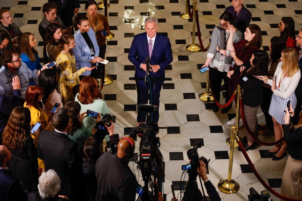 Speaker of the US House of Representatives, Kevin McCarthy, talks to the media at the US Capitol. Photo: Images via AFP