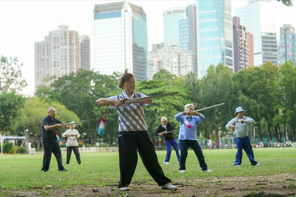 Older people practise the tai chi sword at Victoria Park in Causeway Bay in 2022. Forced retirement by 65 is anachronistic when Hong Kong’s life expectancy is 85 years. Photo: Sam Tsang